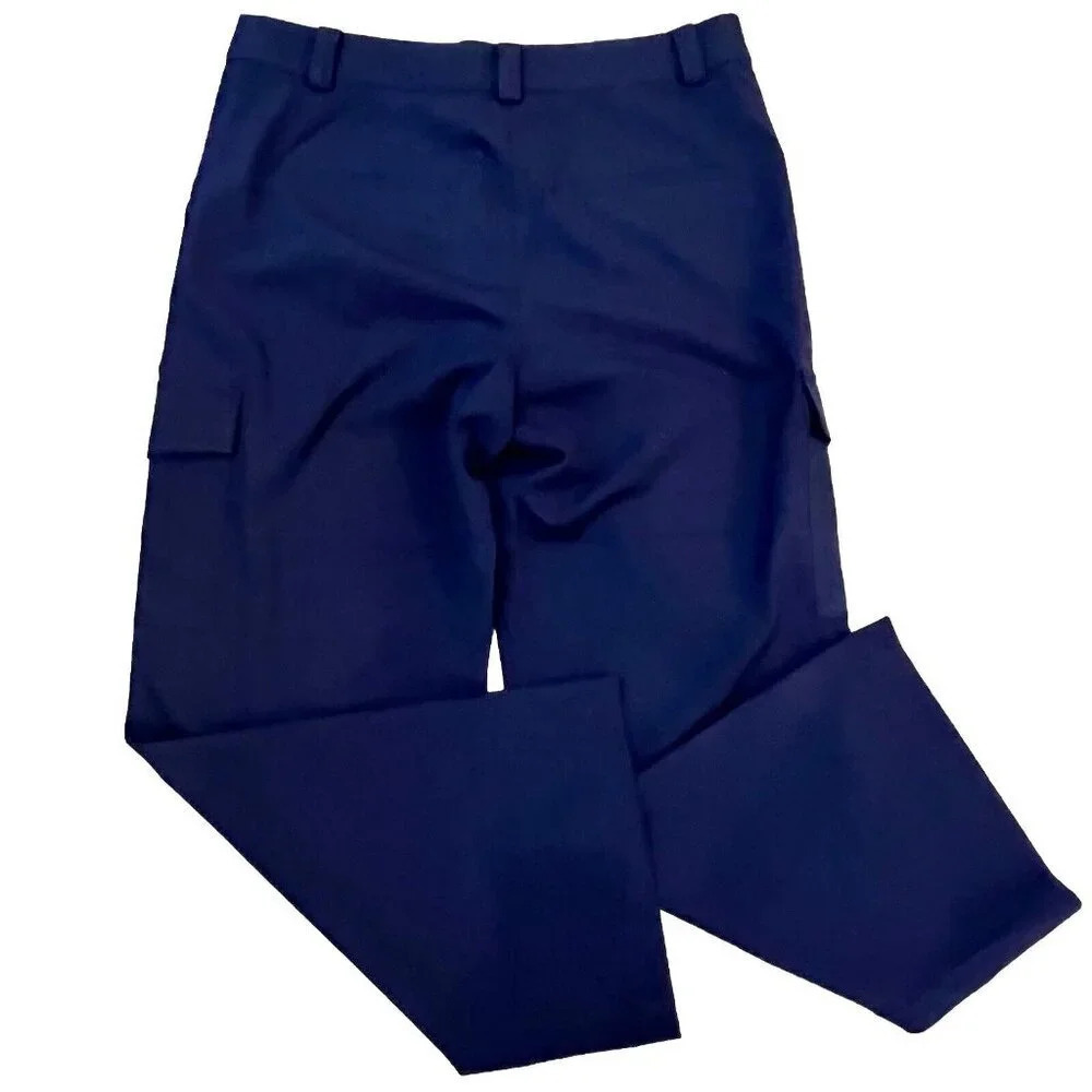 LOFT Women’s Dressy Wide Leg Cargo Pants Size 12 Navy Blue Utility Career - Picture 2 of 9